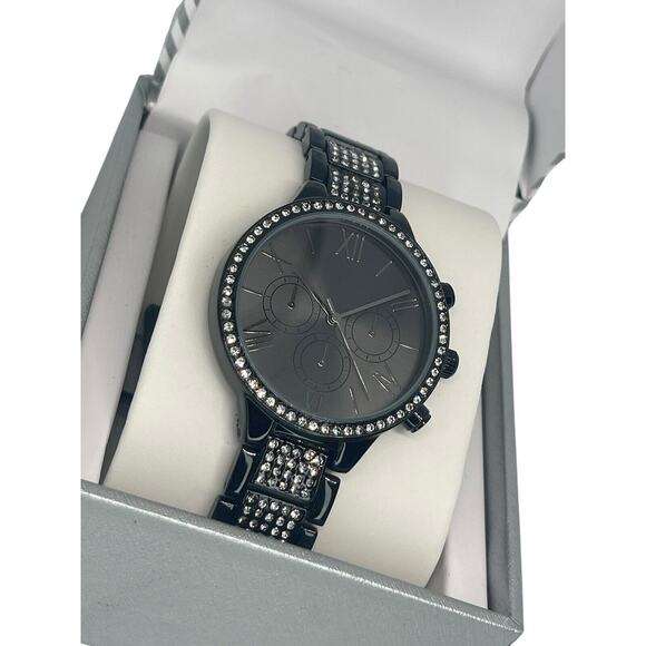 Black Tone Crystal Bracelet Watch Womens Stunning Trendy Fashion Glitz Bezel NWT main image 7